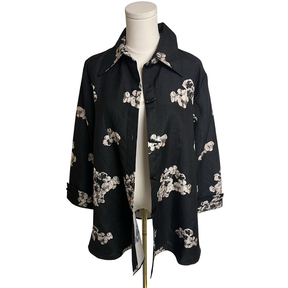 Bala Bala Women’s Mid Length‎ Lightweight Jacket Asian Floral Frog Closure 60s